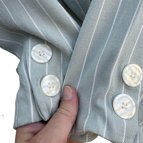 Kasper A.S.L. Womens Pinstriped Mint Green Double-Breasted Blazer Jacket 10 - Picture 4 of 9